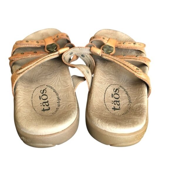 Taos Prize Leather Sandals Women’s Size 6 Tan 3 Strap Comfort - Picture 8 of 13